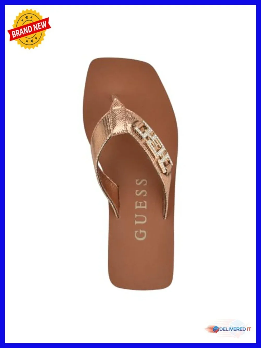 Metallic Thong Strap Wedge Sandals with Embellished Hardware